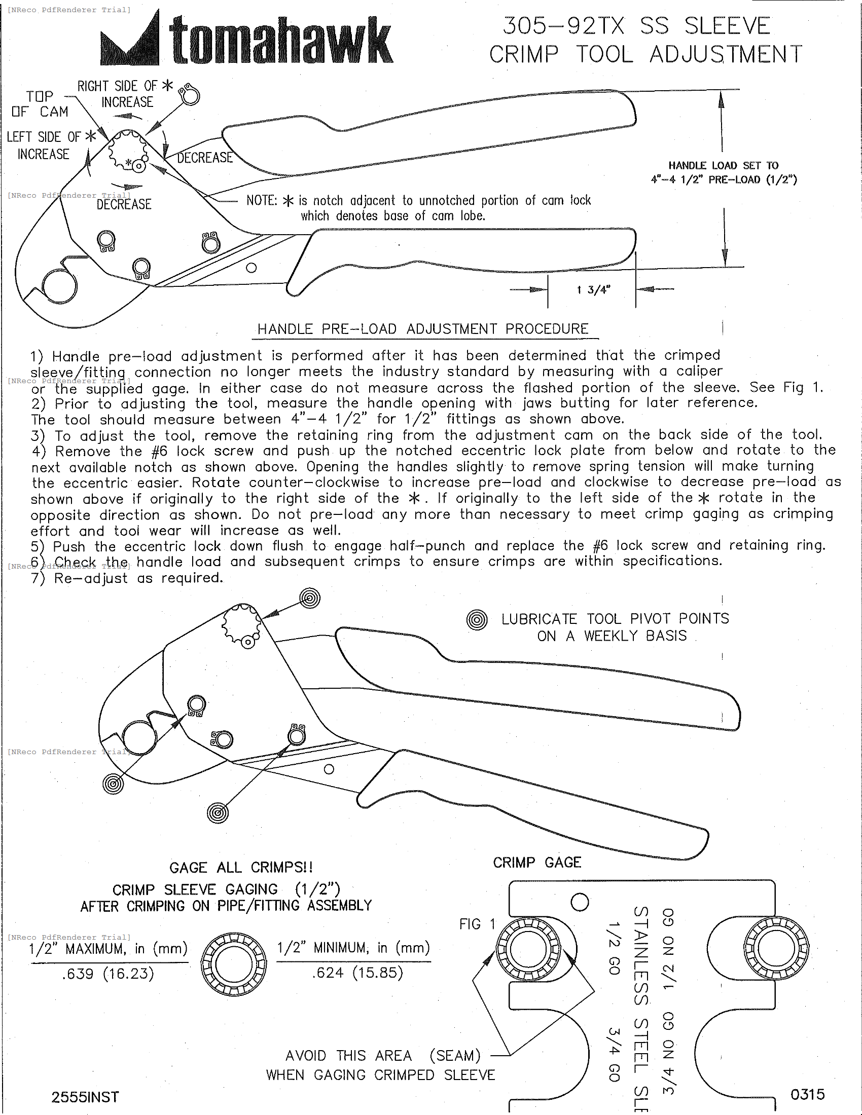 305-92TX - V-SLEEVE COMPACT TOOL ADJUSTMENT PROCEDURE - INSTRUCTION SHEET.PDF Technical Document